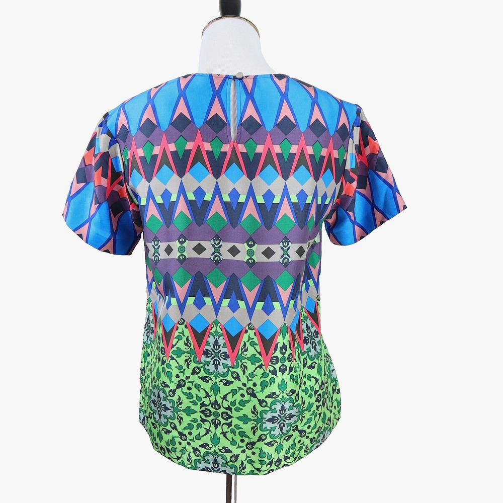 J Crew Size 2 Silk Gemstone Classic T Shirt Blouse Multicolor Print - Picture 5 of 10